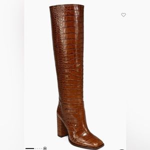 Paris Texas Square-Toe Brown Knee-High Croc-Embossed Leather Boots sz 37